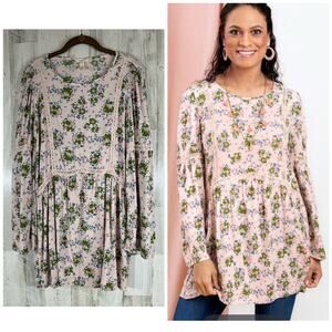 Matilda‎ Jane Like a Lady Top Sz Small Crochet Trim Pink Floral Babydoll Peasant